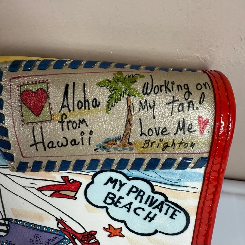 Vintage Brighton Hand Painted Leather Beach Art Crossbody Bag Purse